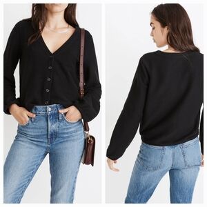 Madewell sz M Black Bubble Sleeve Cardigan Top Jacquard 100% Cotton